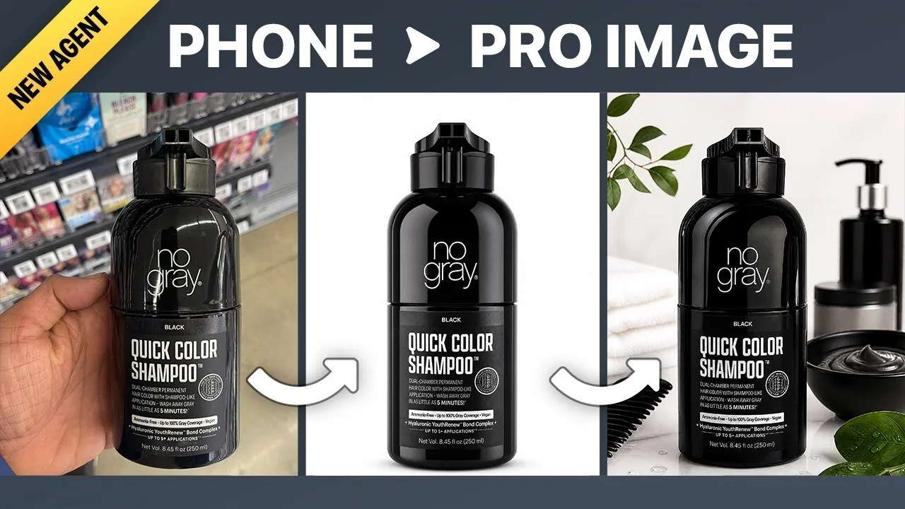 Video walkthrough of turning a phone product photo into a studio advertising image
